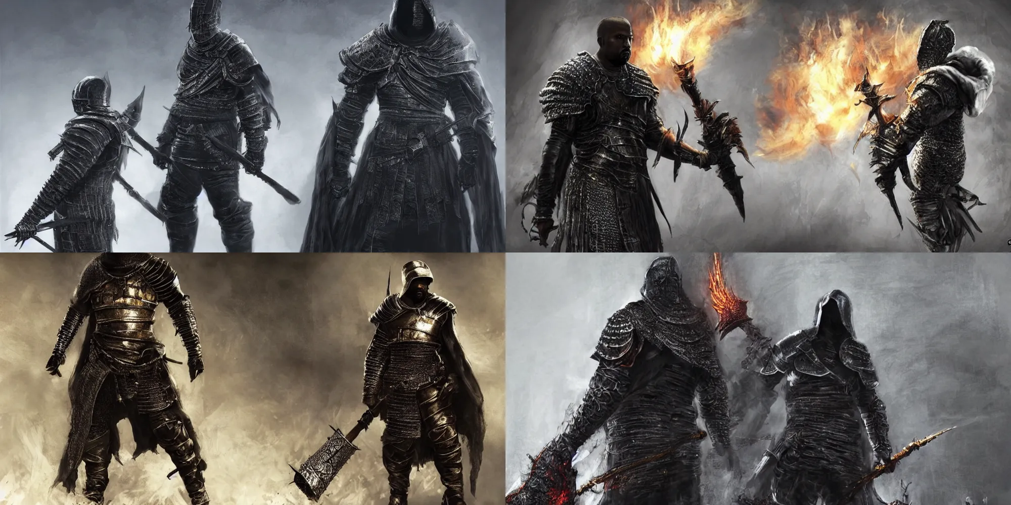 Prompt: Kanye West in Dark Souls 3, concept art