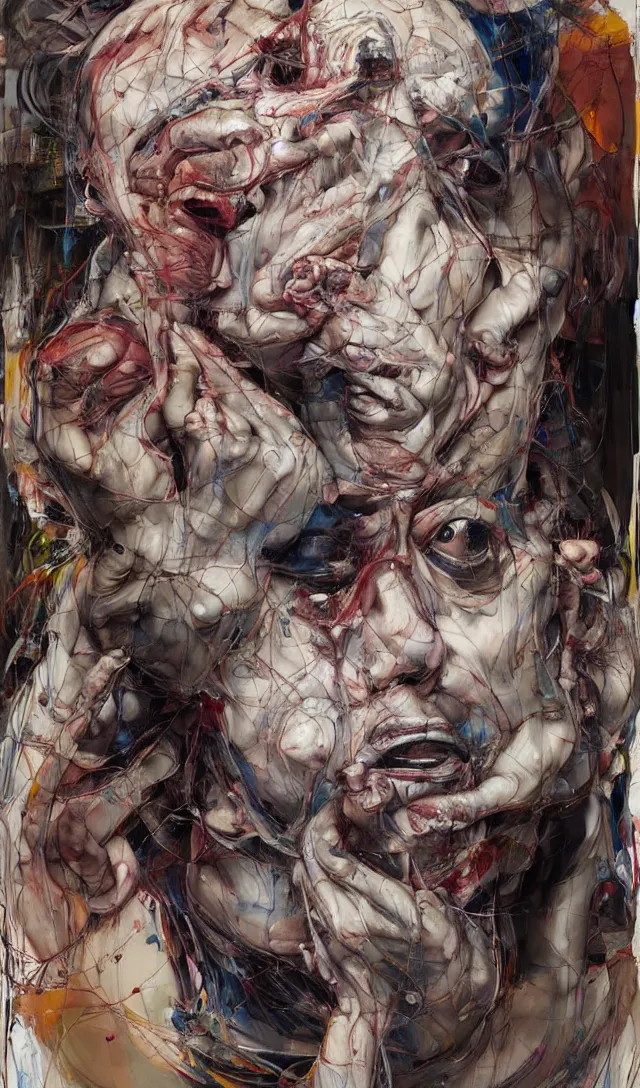 Prompt: there is ugliness in beauty, but there is beauty in ugliness. expressive sadness and fear. full body by jenny saville, scifi, neo - gothic, intricate, rich deep colors. part by james jean, part by adrian ghenie and gerhard richter.