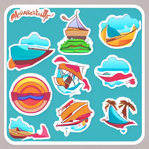 Prompt: coastal summer vacation icon sticker set