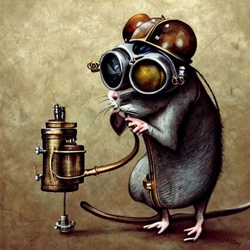 Image similar to A rat with steampunk goggles, by Esao Andrews