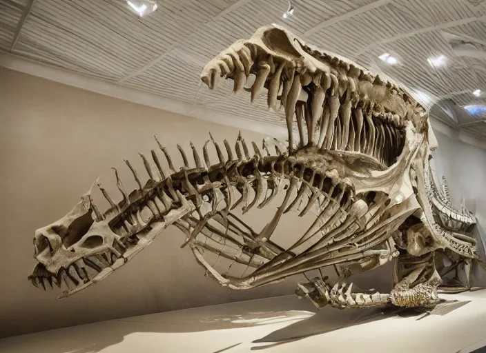 Prompt: ''realistic, skeleton of leviathan i a museum, very detailed'' - h 5 7 6