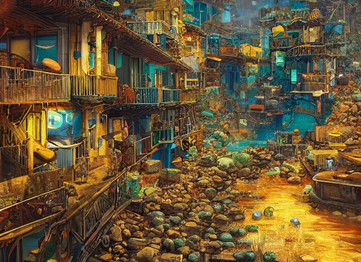 Image similar to art nouveau favela, underwater environment, scenery, professional, award - winning, trending on artstation, hyper detailed, realistic, beautiful, emotional, shiny, golden, picture