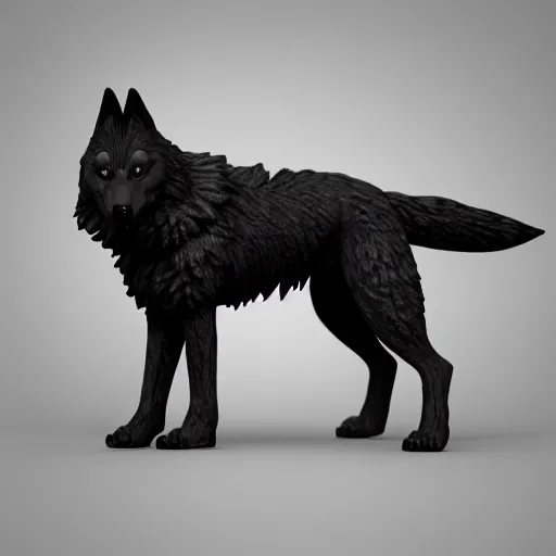 Image similar to Wolf dressed black hoodie, as a figurine, octane render, unreal engine, 3D rendering, studio, light, artstation
