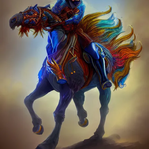 Image similar to horseman without head on top of horse with wings, colorful of blue color concept art, trending on artstation, highly detailed, intricate, sharp focus, digital art, 8 k