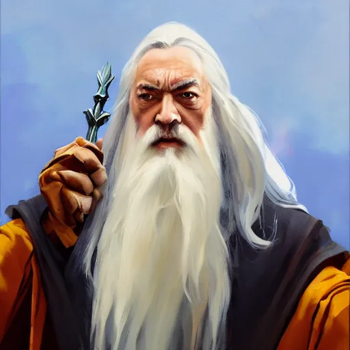 Image similar to greg manchess portrait painting of partially armored albus dumbledore as overwatch character, medium shot, asymmetrical, profile picture, organic painting, sunny day, matte painting, bold shapes, hard edges, street art, trending on artstation, by huang guangjian and gil elvgren and sachin teng