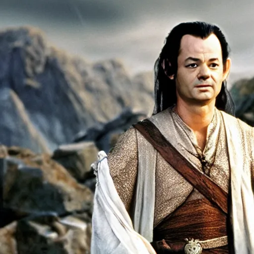 Image similar to bill murray plays elrond in lord of the rings, film still, promotional shot