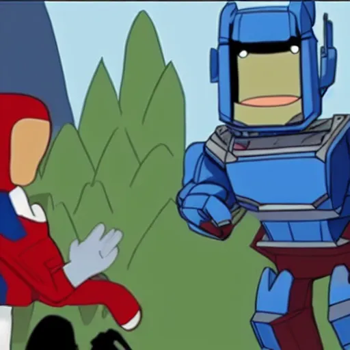 Image similar to obama dapping up optimus prime in adventure time,