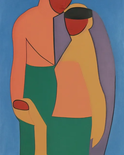 Image similar to a human couple in love by mainie jellett, matte colors