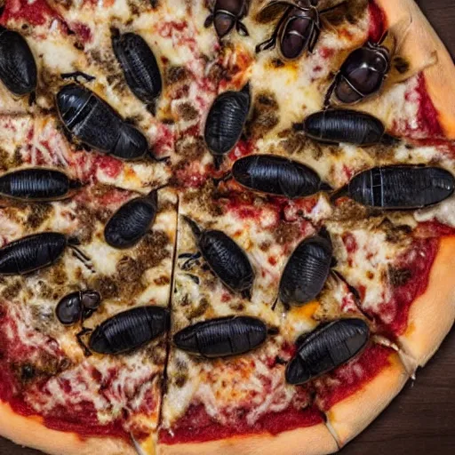 Image similar to plenty of insects on a disgusting moldy pizza