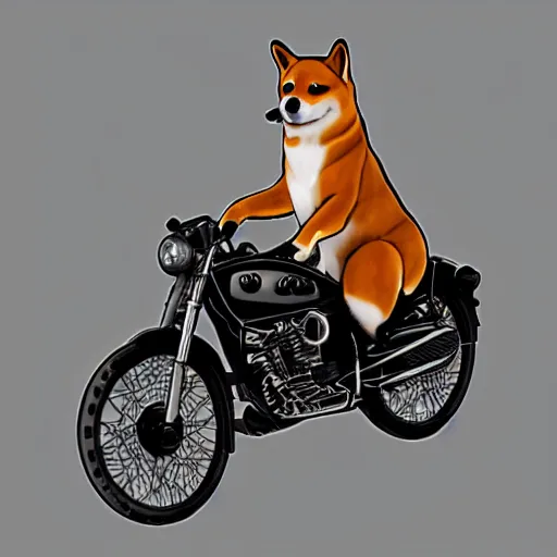 Prompt: shiba inu riding a motorcycle, digital art, 4 k, trending on artstation