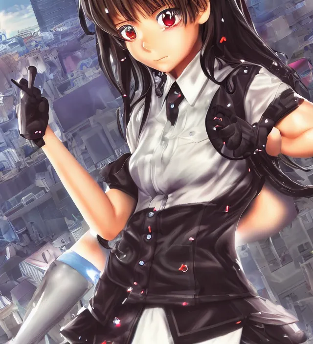 Prompt: hd 3 d rendered anime game portrait of a cute young schoolgirl complicated tentacle angelic deity demons future downtown in ishikawa ken miura kentaro gantz devilman frank miller jim lee alex ross style detailed trending award winning on flickr pixiv artstation