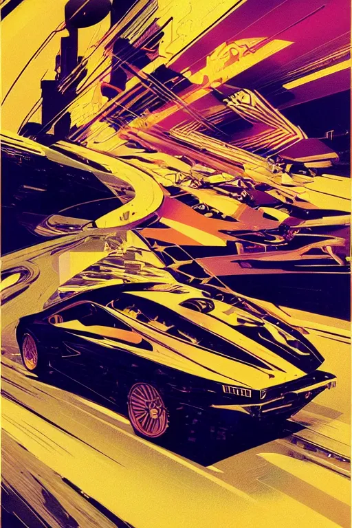 Prompt: wideangle action, portrait, musiacian in the flow zone, decoherence, synthwave, glitch!!, fracture, vortex, realistic, hyperdetailed, concept art, golden hour, art by syd mead, cubism