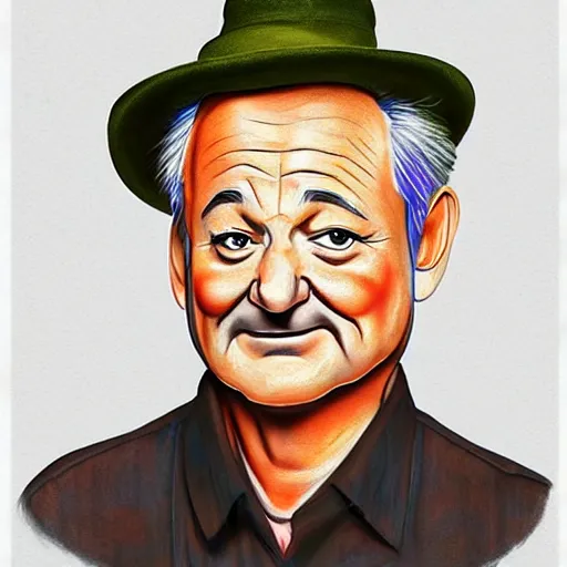 Image similar to Elegant portrait of bill murray, friendly, photorealistic, facial detail, color drawing, in the style of busytown