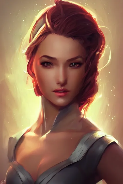 Prompt: three quarters portrait pose of a beautiful woman,super heroine costume,super powers,heroic pose, elegant, highly detailed, digital painting, artstation,shining, illustration, art by Stanley Lau