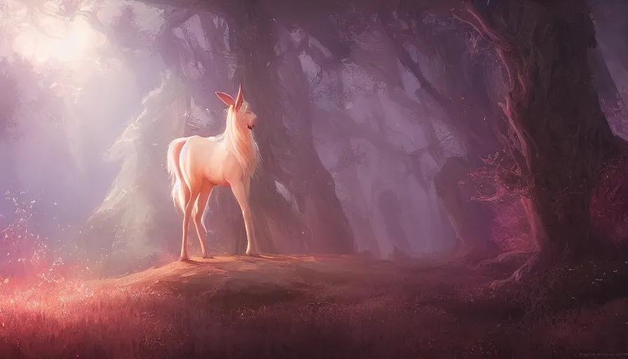 Image similar to a beautiful painting of the last unicorn, ray traced lighting by kalin popov and greg rutkowski