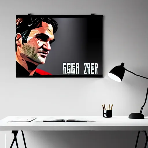 Image similar to Roger Federer, GTA poster, highly detailed