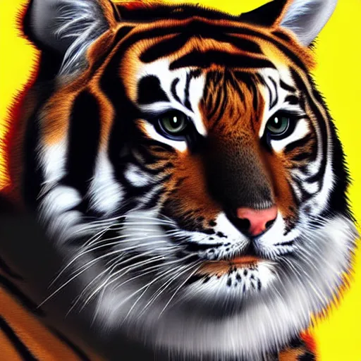 Image similar to A cat mixed with a tiger, digital art