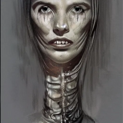 Prompt: a girl, concept art by h r giger