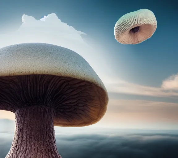 Prompt: a giant mushroom that stretches above the clouds with an upside down city built inside it's cap. highly detailed 8 k. intricate. lifelike. soft light. nikon d 8 5 0. cinematic post - processing