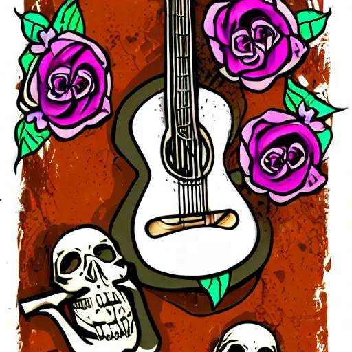 Image similar to skull and guitar and roses,