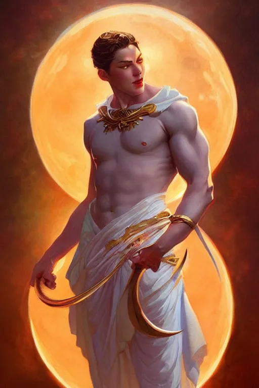 Image similar to god of moon, fantasy, painting by j. c. leyendecker, artgerm, trending on artstation