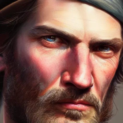 Image similar to ultra detailed close up facial portrait of arthur morgan, extremely detailed digital painting, in the style of fenghua zhong and ruan jia and jeremy lipking and peter mohrbacher, mystical colors, rim light, beautiful lighting, 8 k, stunning scene, raytracing, octane, trending on artstation - h 7 6 8