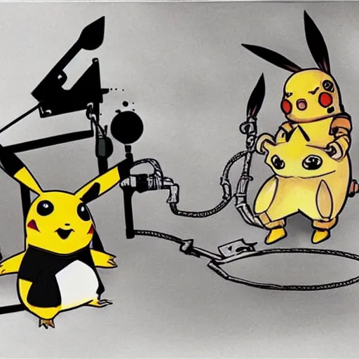 Prompt: Pikachu fighting a robot, steampunk art style, highly detailed, hyper realistic