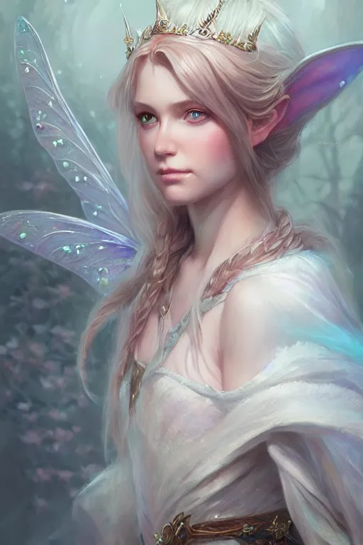 Image similar to fairy princess, highly detailed, d & d, fantasy, highly detailed, digital painting, trending on artstation, concept art, sharp focus, illustration, art by artgerm and greg rutkowski and magali villeneuve