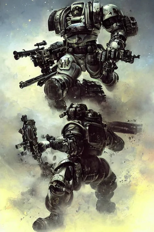 Prompt: to a space marine the boltgun is far more than a weapon, it is an instrument of mankind's divinity, the bringer of death to his foes, whose howling blast is a prayer to the gods of battle., by ryohei hase, by john berkey, by jakub rozalski, by john martin