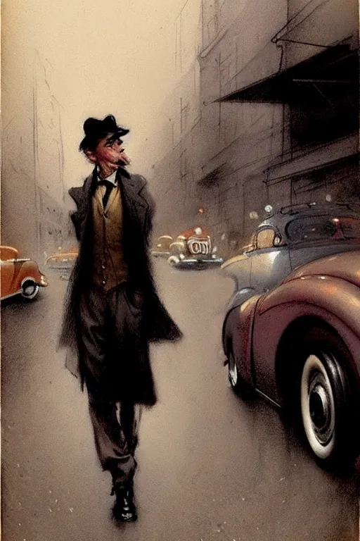 Image similar to (((((1950s film noir street night . muted colors.))))) by Jean-Baptiste Monge !!!!!!!!!!!!!!!!!!!!!!!!!!!