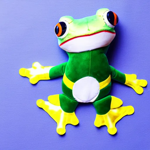 Image similar to cute plushie frog wearing a sailor suit, studio photography,