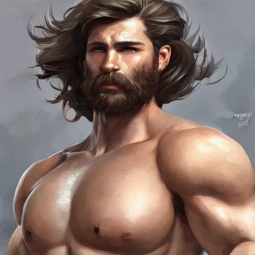 Image similar to portrait of a rugged ranger, muscular, upper body, hairy torso, detailed detailed detailed hands hands hands hands, D&D, fantasy, bare bare bare bare thighs thighs thighs intricate, elegant, highly detailed, digital painting, artstation, concept art, smooth, sharp focus, illustration, art by artgerm