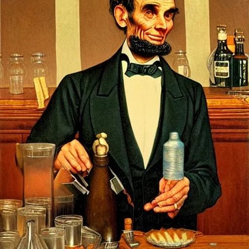 abraham lincoln as a bartender by norman rockwell | Stable Diffusion ...