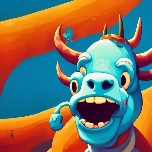 Prompt: sticker of a cute friendly happy cartoon bull waving, sticker, close up, wlop, dan mumford, artgerm, liam brazier, peter mohrbacher, 8 k, raw, featured in artstation, octane render, cinematic, elegant, intricate