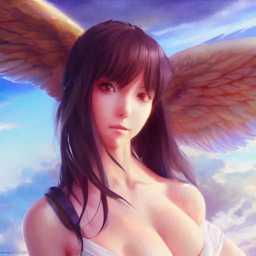 Prompt: an oil painting of a beautiful anime girl with wings, by artgerm, wlop and greg rutkowski, hd, hdr, ue 5, ue 6, unreal engine 5, cinematic 4 k wallpaper, 8 k, ultra detailed, high resolution, artstation, award winning