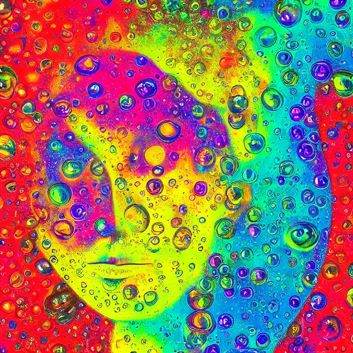 Image similar to illustration of a colorful melting human head. acrylic bubbles and flowers, ferrofluids, water distortions. intricate abstract. intricate artwork.