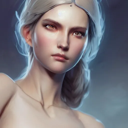 Image similar to a beautiful female android, digital art, 8 k resolution, unreal engine, highly detailed, beautiful face, pretty face, very detailed eyes, photorealistic by wlop, greg rutkowski