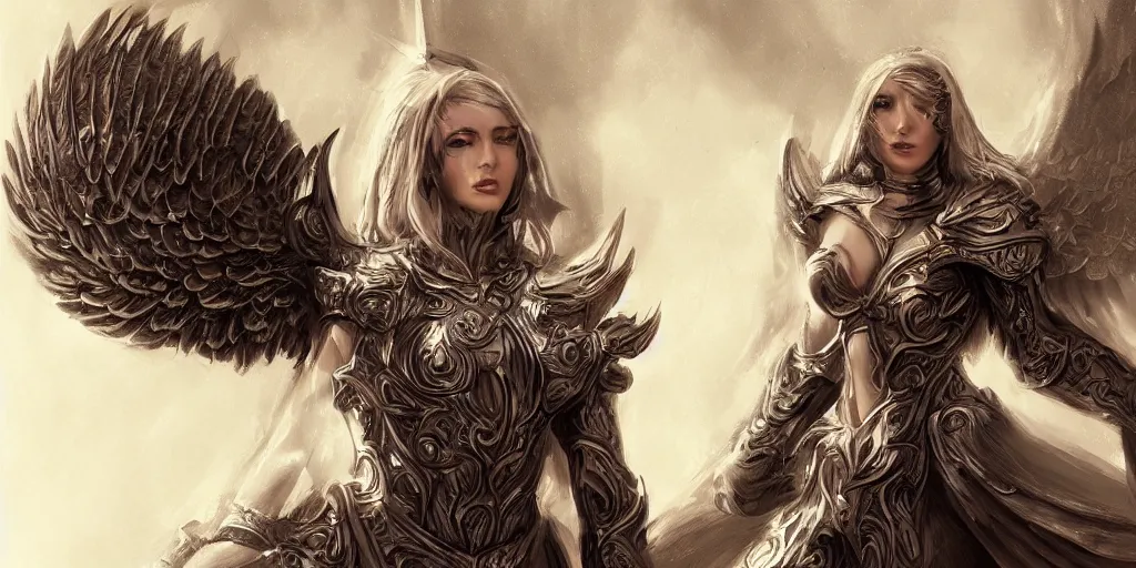 Image similar to woman angel in armor, concept art, high detail, digital art