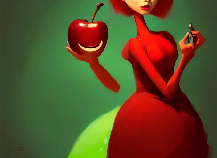 Prompt: a digital painting of a beautiful anthropomorphic humanoid green apple wearing a red dress, by netter, style from greg rutkowski, googly eyes, full frame, oil painting, featured on artstation, concept art, smooth, sharp focus, illustration, very detailed, ambient lighting, unreal engine render, concept art by Atey Ghailan, by Loish, by Bryan Lee O'Malley