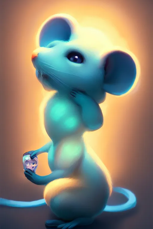 Image similar to super cute Bioluminescent mice character concept, soft light, soft mood, realistic body features and face, illustration, painting oil on canvas by Elena Zhurikhina and Goro Fujita and Charlie Bowater, octane render trending on artstation, 4k, 8k, HD