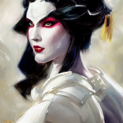 Image similar to greg manchess portrait painting of partially armored white queen from alice in wonderland as overwatch character, medium shot, asymmetrical, profile picture, organic painting, sunny day, matte painting, bold shapes, hard edges, street art, trending on artstation, by huang guangjian, gil elvgren, ruan jia, randy vargas, greg rutkowski