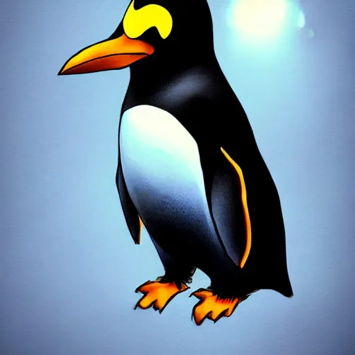 Prompt: creepy penguin illustration, concept art by neosian _