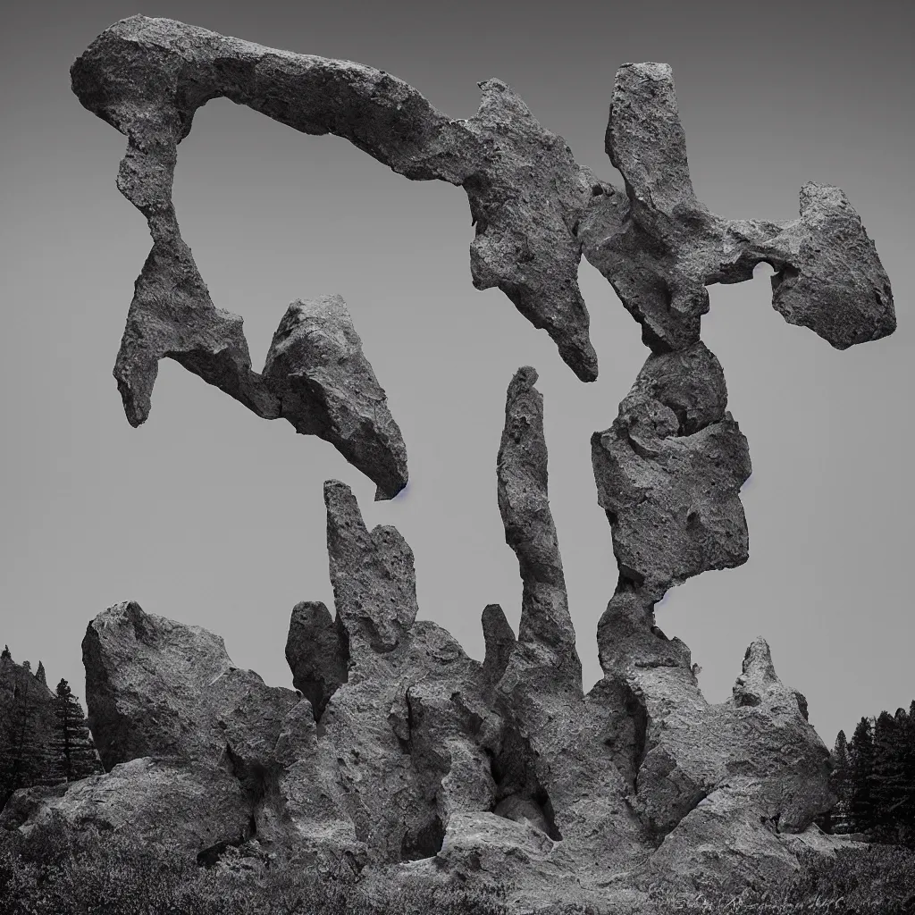 Image similar to to fathom hell or soar angelic, just take a pinch of psychedelic, a colossal minimalistic necktie sculpture installation by ( ( anthony caro ) ) and ( antony gormley ), reimagined by future artists in yosemite national park, granite peaks visible in the background, in the distant future, taken in the night