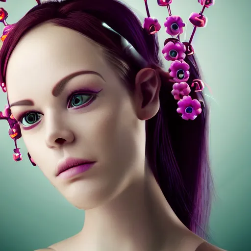 Image similar to female futuristic cyborg face with flower antennas