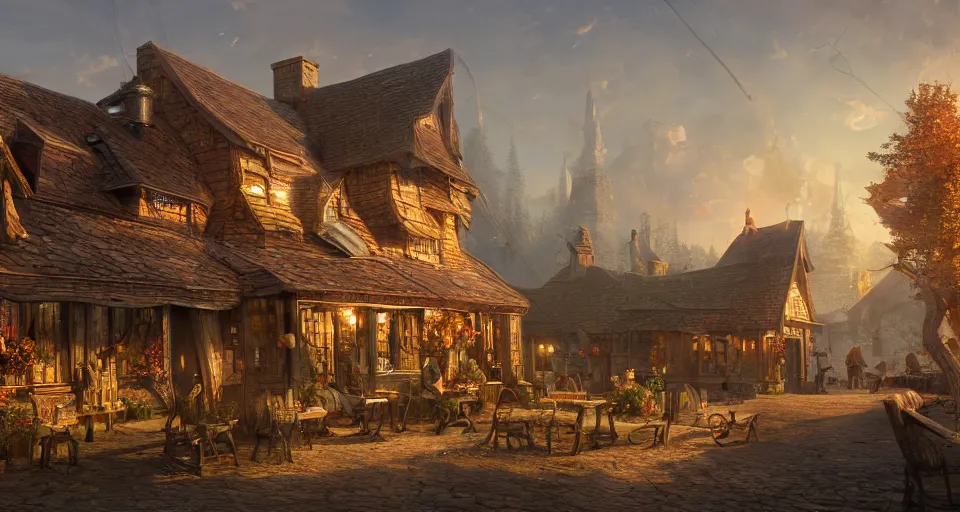 Image similar to tavern, hyperdetailed, artstation, cgsociety, golden hour 8 k