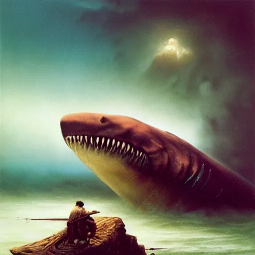 Prompt: megalodon, fantasy art, 4k, HDR, photorealistic, 8k by zdzisław beksiński