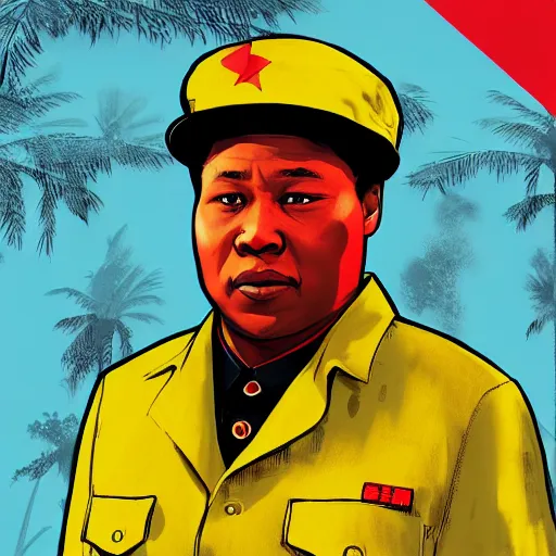 Image similar to a black mao zedong in gta v, cover art by stephen bliss, boxart, loadscreen