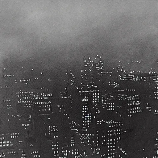 Prompt: photorealistc painting of a nightmarish boston downtown skyline in 1 9 2 5 at night, aerial view, dark, brooding, night, atmospheric, horror, cosmic, ultra - realistic, smooth, highly detailed