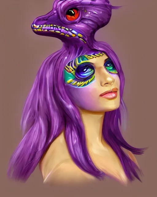 Image similar to purple snake fursona with egyptian makeup, digital art, art station front page