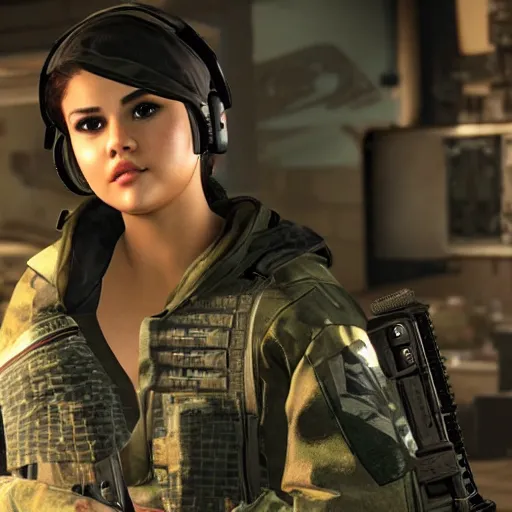 Image similar to Selena Gomez in Call of Duty, 4k